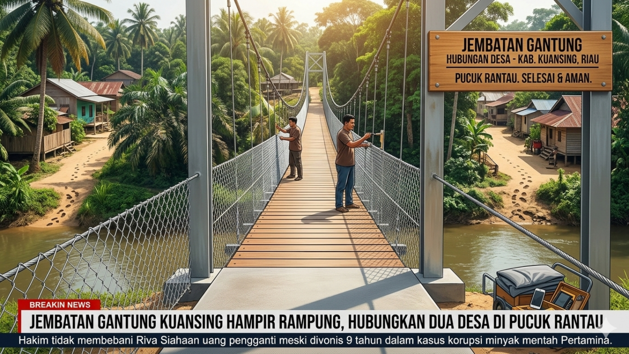 Jembatan Gantung Kuansing hampir rampung menghubungkan Desa Muara Petai dan Muara Tiu Makmur