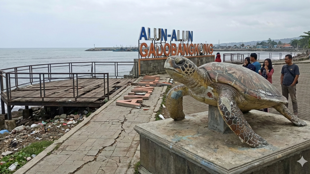 Kondisi Alun-alun Gadobangkong usai viral penyu kardus dengan fasilitas yang rusak
