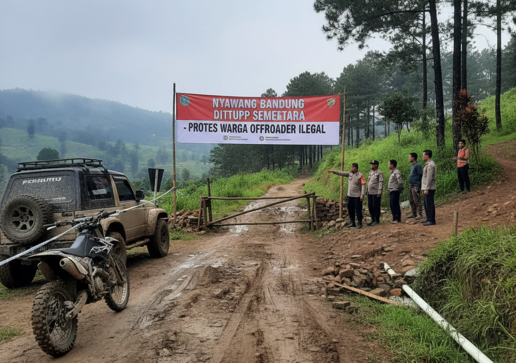 Offroader ilegal Bandung merusak jalur wisata Nyawang Bandung di kawasan Lembang