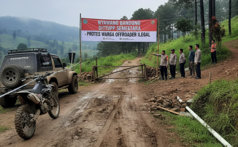 Offroader ilegal Bandung merusak jalur wisata Nyawang Bandung di kawasan Lembang
