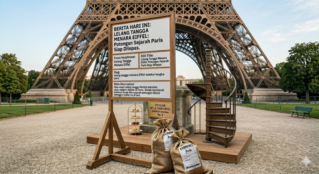 Potongan tangga spiral asli Menara Eiffel setinggi 3 meter untuk acara lelang di Paris tahun 2026.