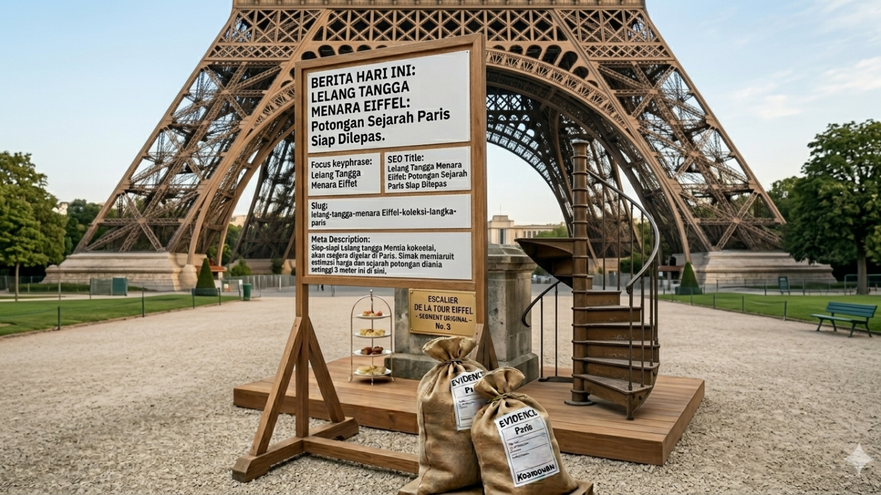 Potongan tangga spiral asli Menara Eiffel setinggi 3 meter untuk acara lelang di Paris tahun 2026.