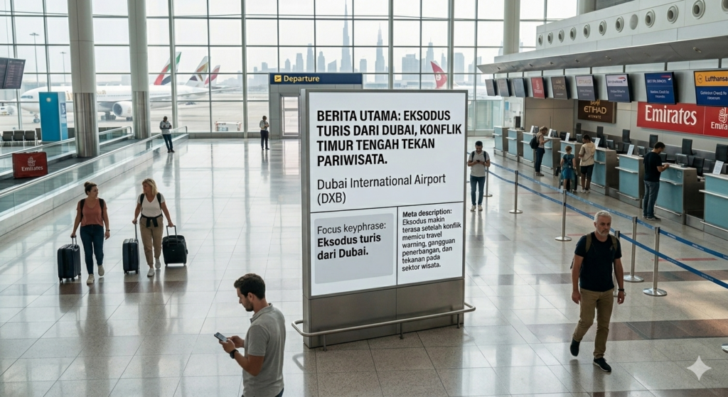 bandara Dubai yang lengang dengan deretan pesawat Emirates di landasan pacu saat terjadi eksodus turis akibat konflik Timur Tengah