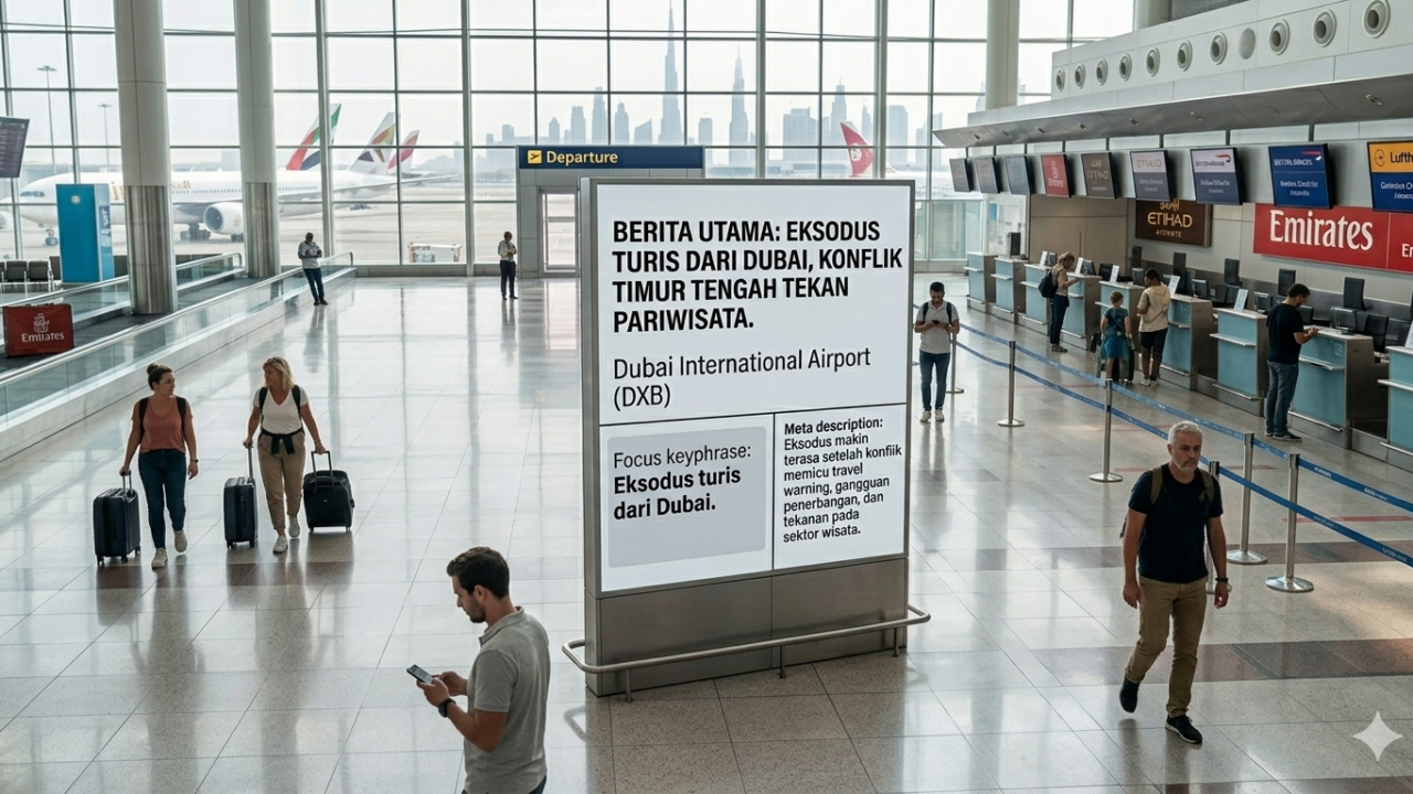 bandara Dubai yang lengang dengan deretan pesawat Emirates di landasan pacu saat terjadi eksodus turis akibat konflik Timur Tengah