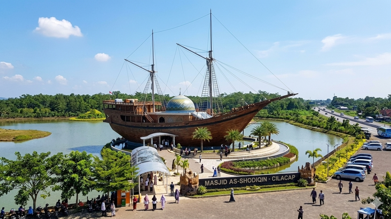 masjid perahu cilacap as shodiqin berbentuk kapal raksasa