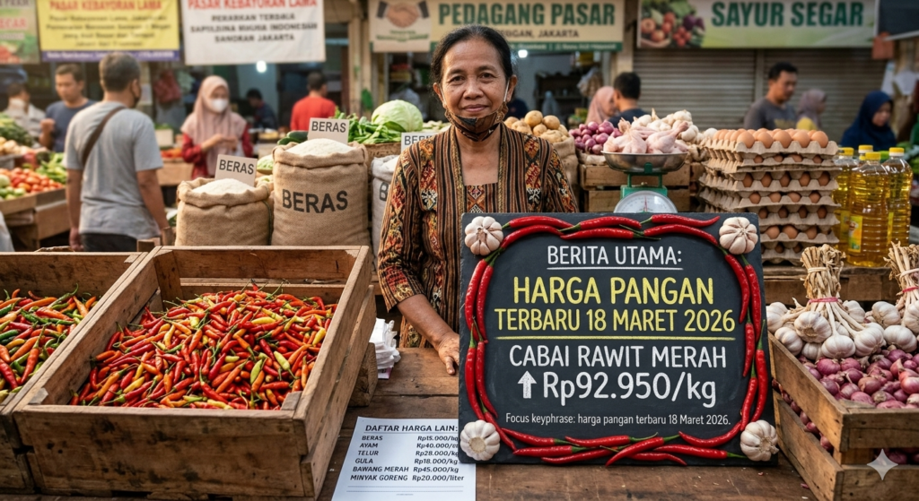 Harga cabai rawit merah terbaru 18 Maret 2026 mencapai Rp92 ribu per kilogram di pasar