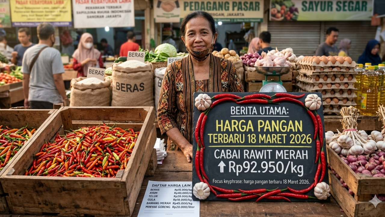 Harga cabai rawit merah terbaru 18 Maret 2026 mencapai Rp92 ribu per kilogram di pasar