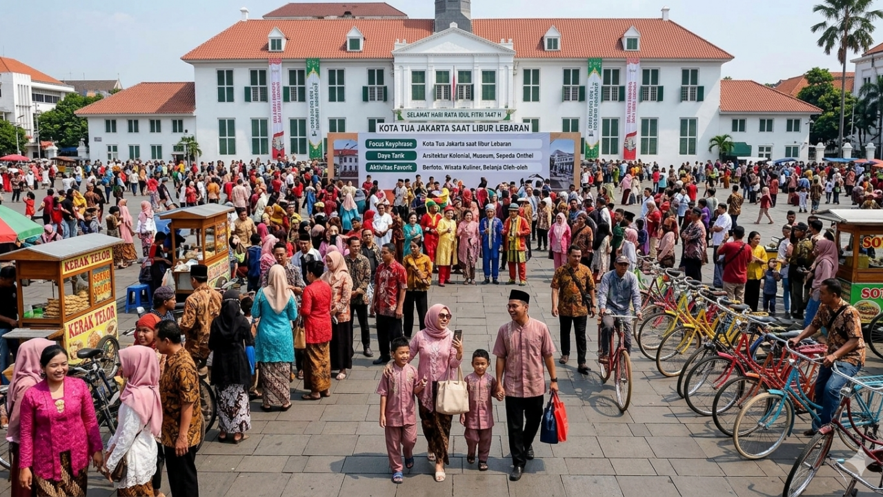 Wisatawan memadati Kota Tua Jakarta saat libur Lebaran di kawasan Taman Fatahillah