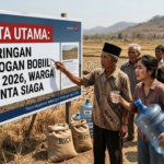 Warga Grobogan Jawa Tengah sedang mengantre bantuan air bersih akibat kekeringan April 2026.