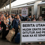 Suasana pemudik gratis Jateng 2026 di Stasiun Pasar Senen sebelum berangkat ke Semarang