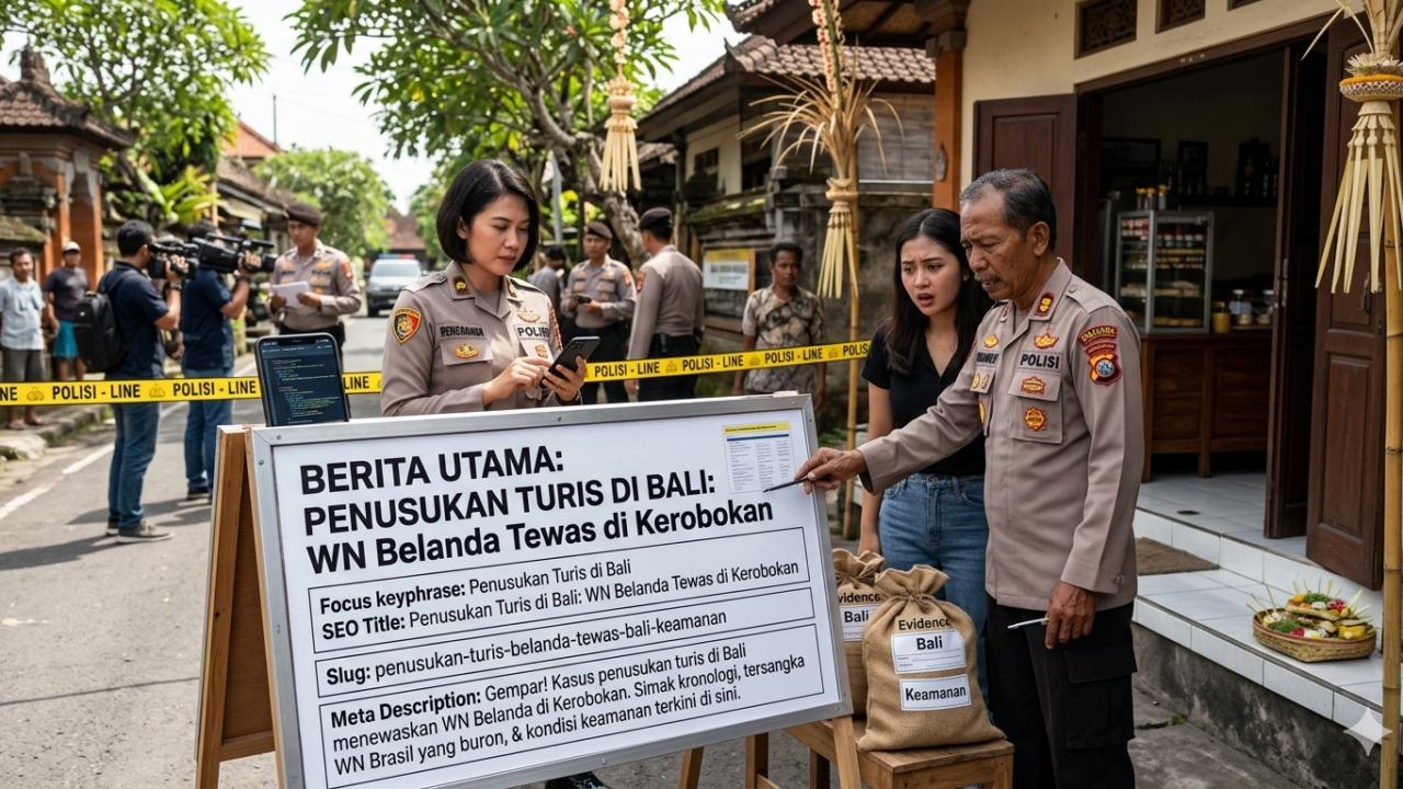 Ilustrasi garis polisi warna kuning melintang di depan pintu masuk sebuah vila di Kerobokan, Bali, melambangkan lokasi kejadian tragis penusukan turis di Bali yang menewaskan WN Belanda.