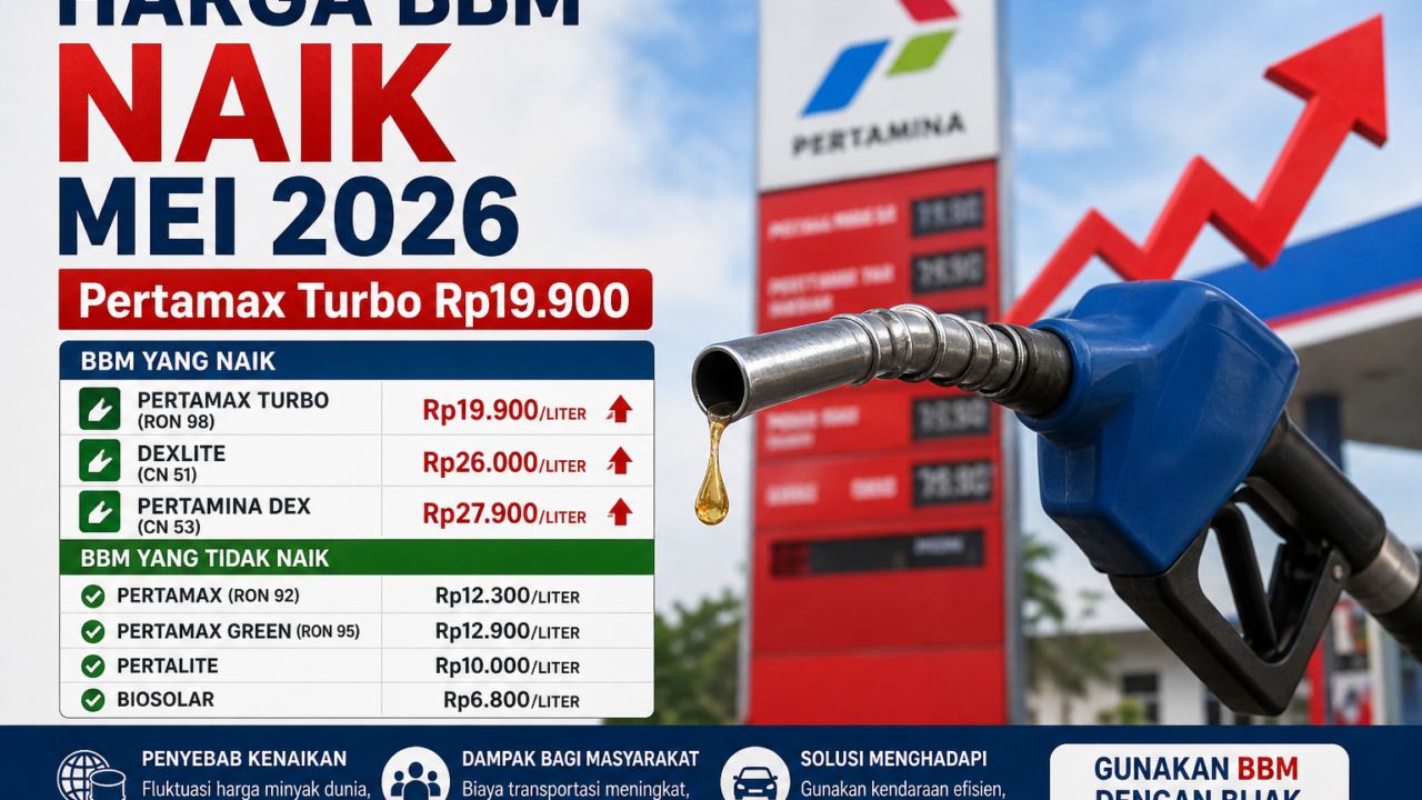 Foto papan harga digital di SPBU Pertamina bulan Mei 2026 yang menunjukkan kenaikan harga Pertamax Turbo menjadi Rp19.900 per liter