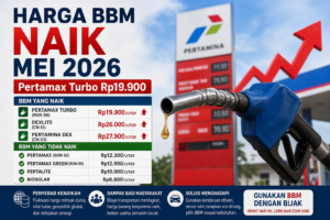 Foto papan harga digital di SPBU Pertamina bulan Mei 2026 yang menunjukkan kenaikan harga Pertamax Turbo menjadi Rp19.900 per liter