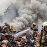 Petugas pemadam mengatasi insiden kebakaran sampah di Tangsel yang memicu asap tebal